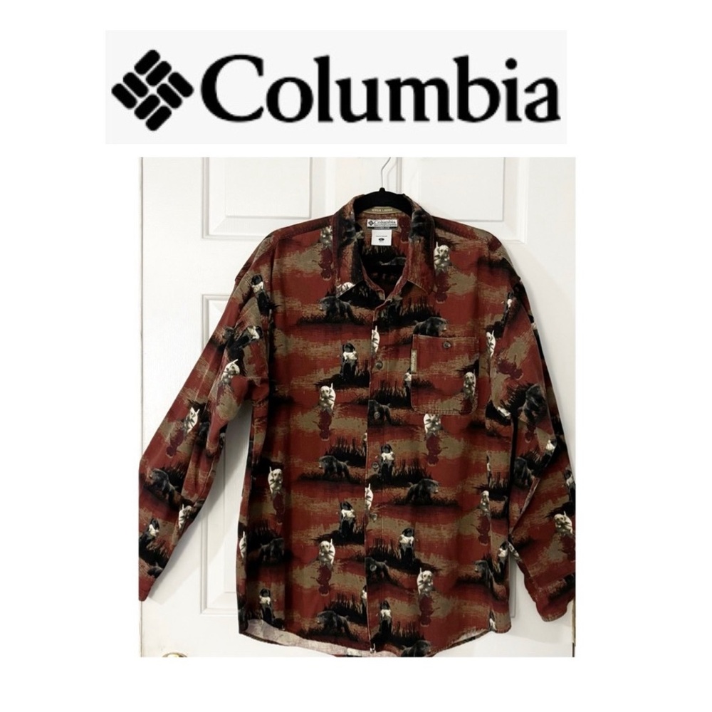 Columbia Sportswear River Lodge Shirt, Dog Pattern, Size Large